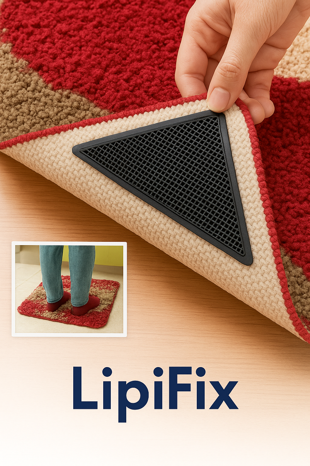 Banda Adeziva, pentru Fixarea Covoarelor – Pachet cu 4 Triunghiuri, Previne Alunecarea si Asigura Siguranta Covorului pe Podea