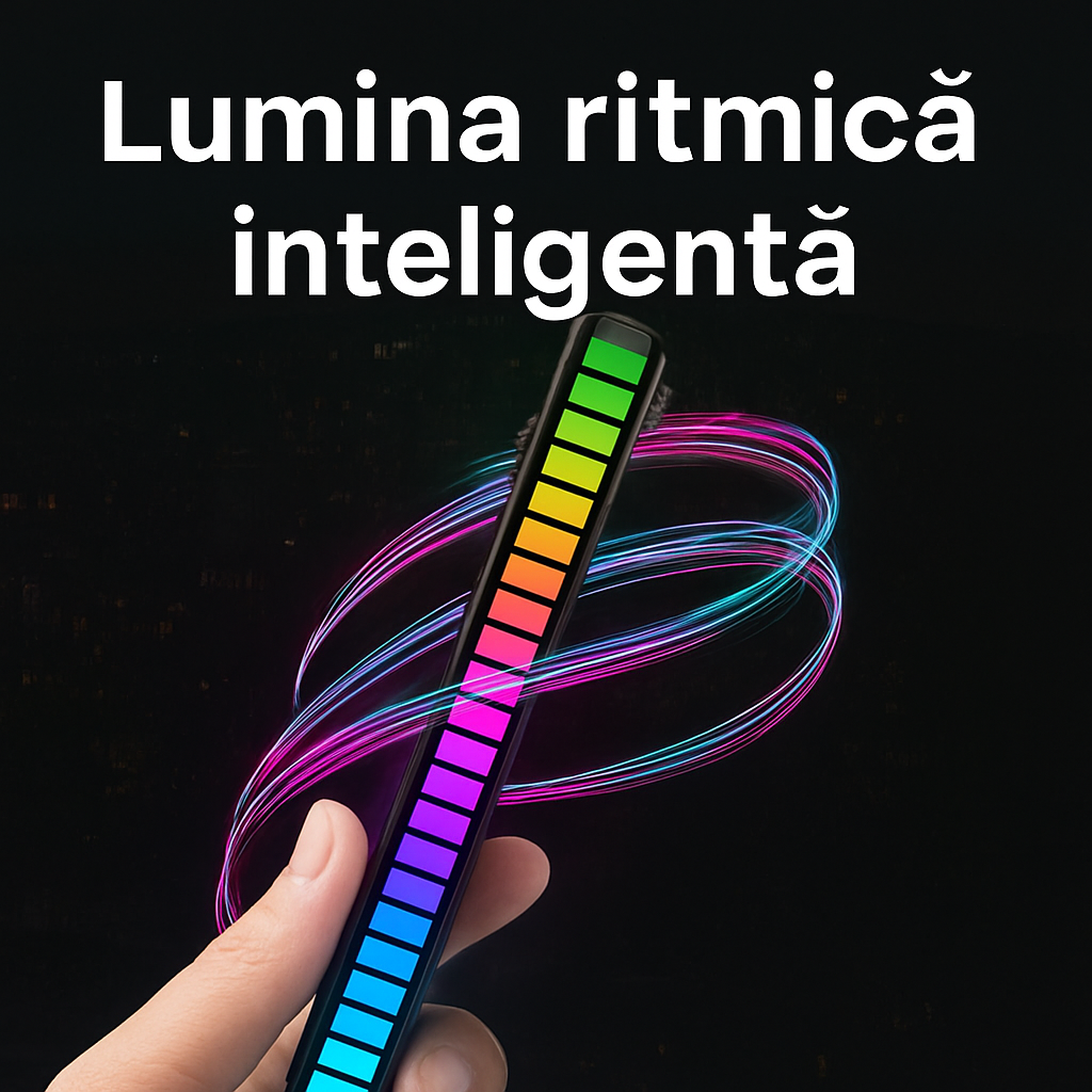 Lampa RGB cu control vocal, 18 moduri, LED, neagra, reincarcabila