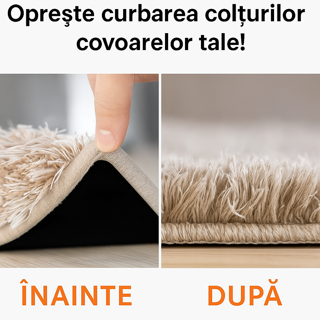 Banda Adeziva, pentru Fixarea Covoarelor – Pachet cu 4 Triunghiuri, Previne Alunecarea si Asigura Siguranta Covorului pe Podea