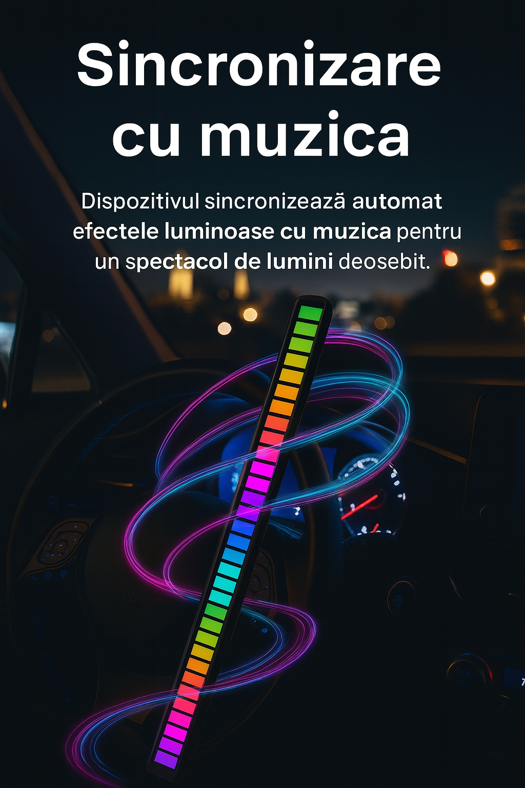 Lampa RGB cu control vocal, 18 moduri, LED, neagra