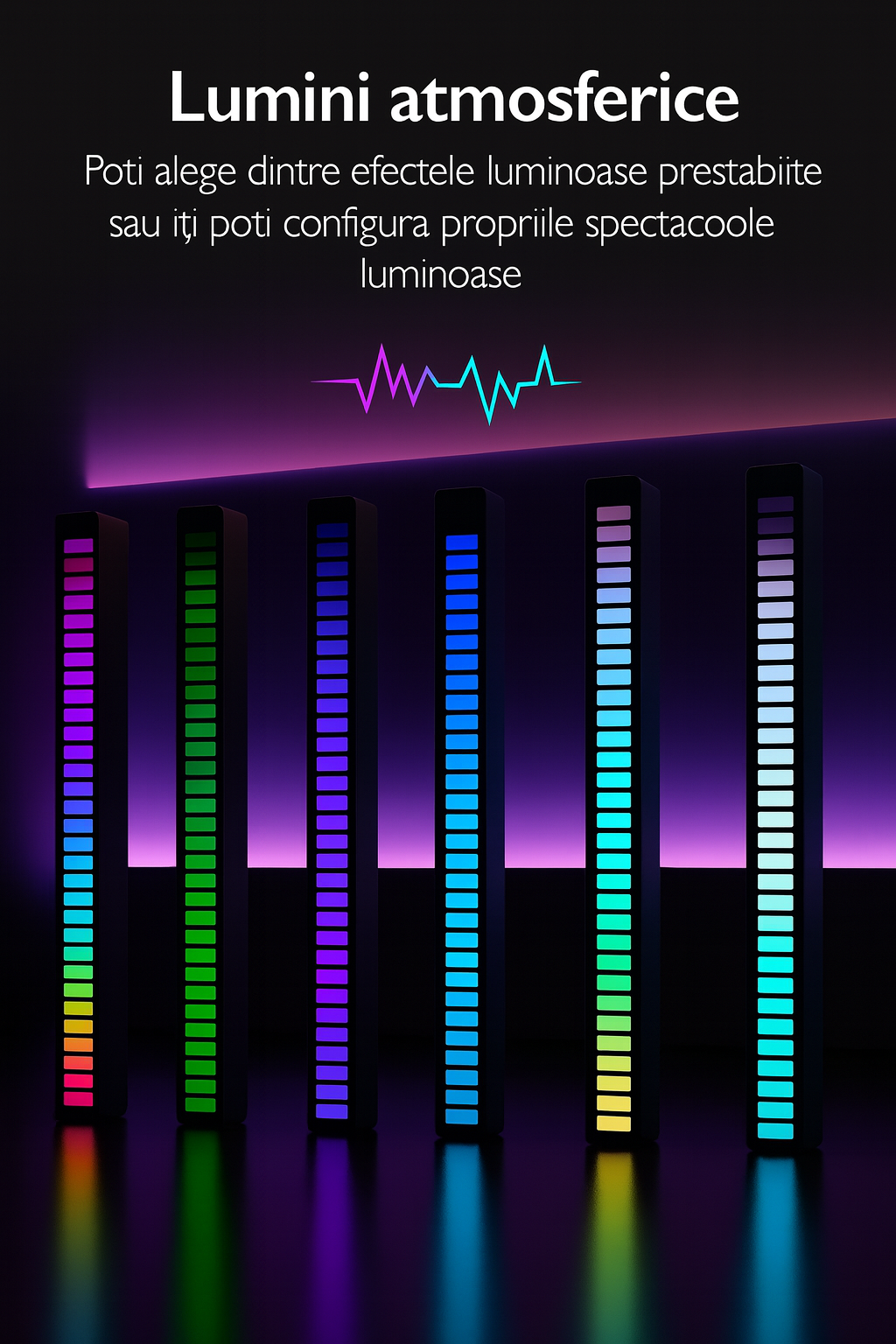 Lampa RGB cu control vocal, 18 moduri, LED, neagra