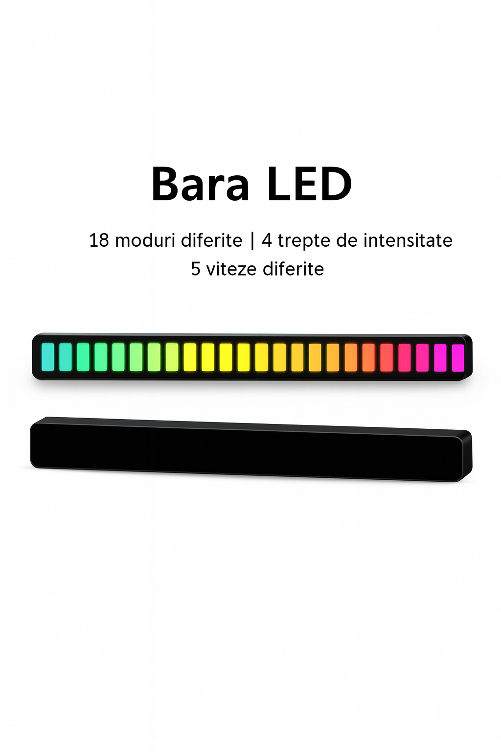 Lampa RGB cu control vocal, 18 moduri, LED, neagra, reincarcabila