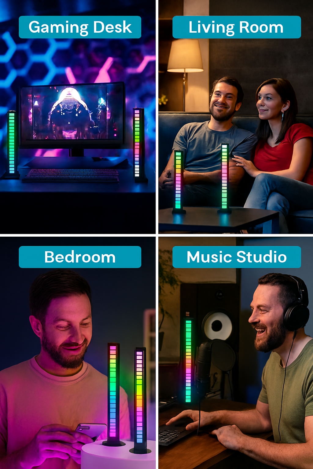 Lampa RGB cu control vocal, 18 moduri, LED, neagra